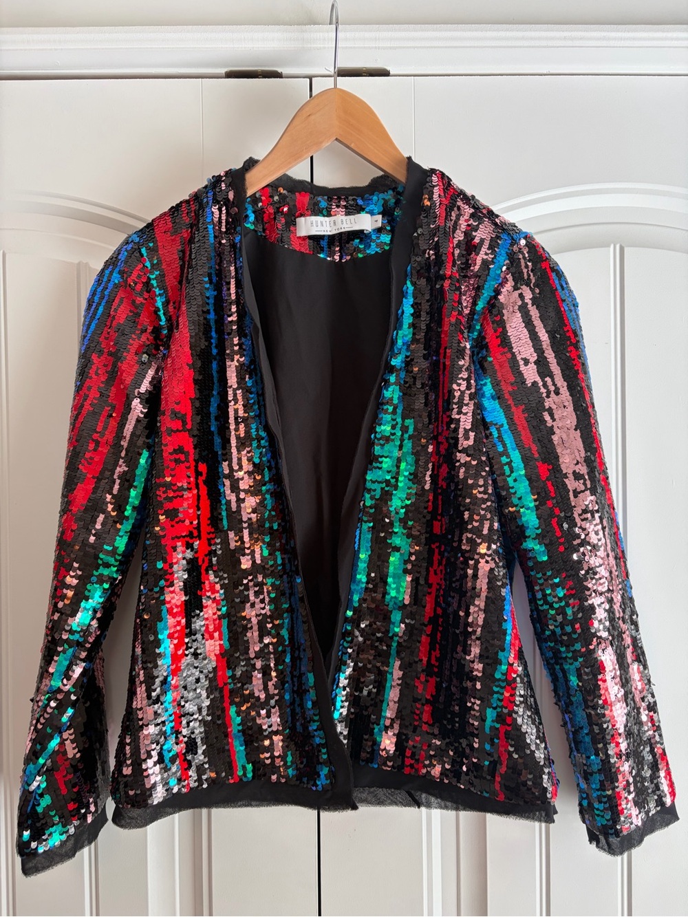 Hunter Bell Open Front Sequin Multicolor Blazer Jacket Women's Size 4